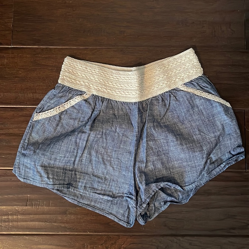 Jean shorts. Very light weight elastic waistband.